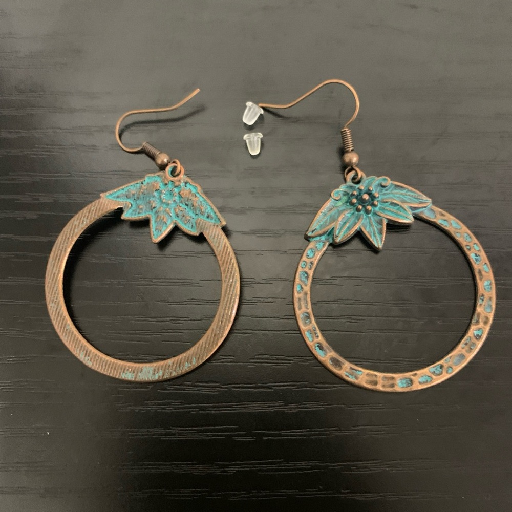 Turquoise and Copper Hoop Earrings